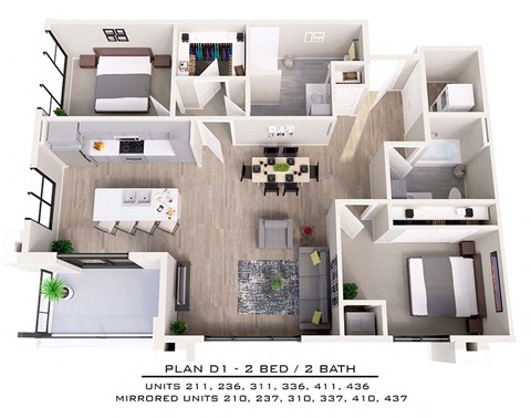 Floor plan for 2 beds, 2 baths, 1248 sqft